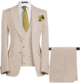 Beige Three Piece Peaked Lapel Prom Suit